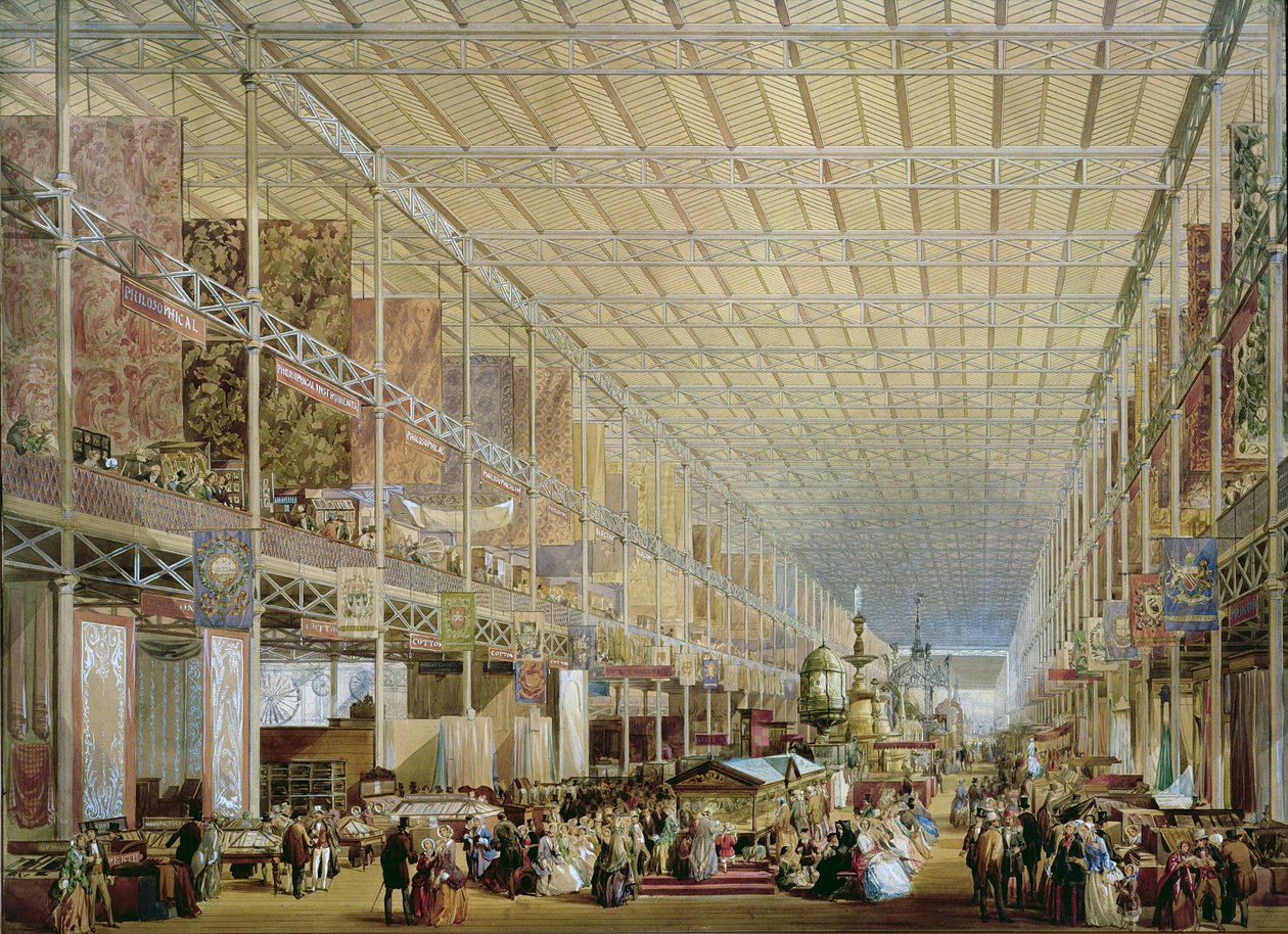 Tüm Ulusların Büyük Sergisinin İç Mekanı, 1851 (kağıt üzerine sulu boya) by Edmund Walker