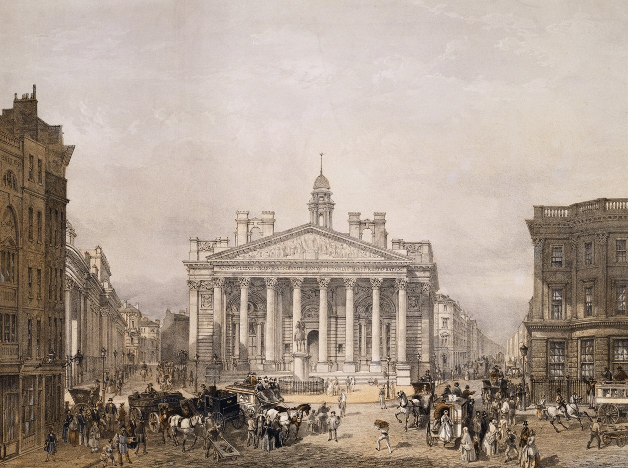 Kraliyet Borsası ve İngiltere Bankası, pub. 1852, Lloyd Bros. und Co. (litografi) by Edmund Walker
