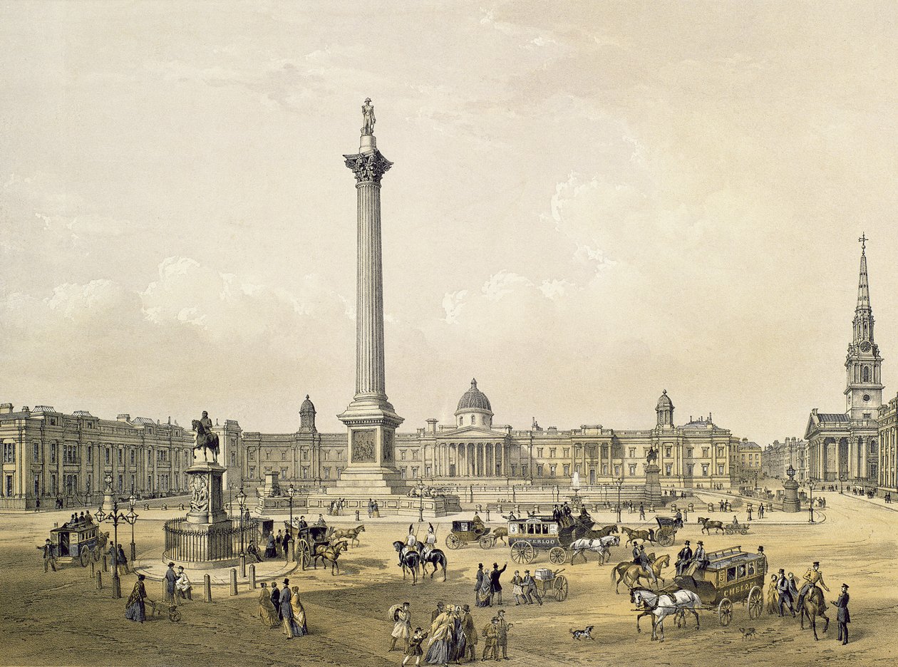 Ulusal Galeri ve St. Martin Kilisesi ile Trafalgar Meydanı, Thomas Picken (fl.1838-d.1870) pub tarafından oyulmuş. 1852, Lloyd Bros. und Co. (litografi) by Edmund Walker
