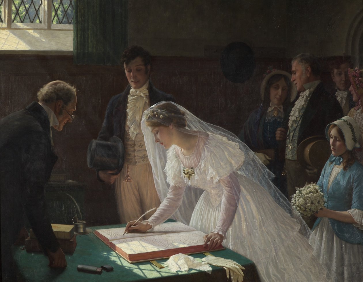 Sicilin İmzalanması (tuval üzerine yağlı boya) by Edmund Blair Leighton