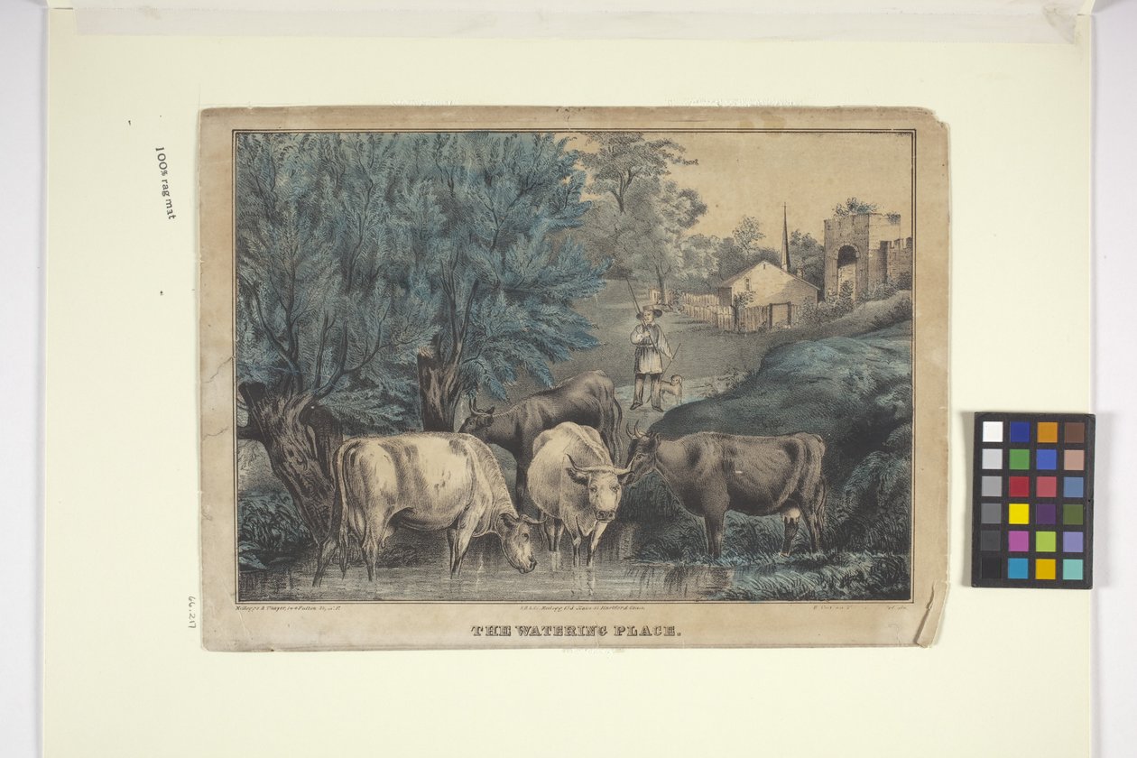 The Watering Place (elle boyanmış litografi) by Edmund Burke Kellogg