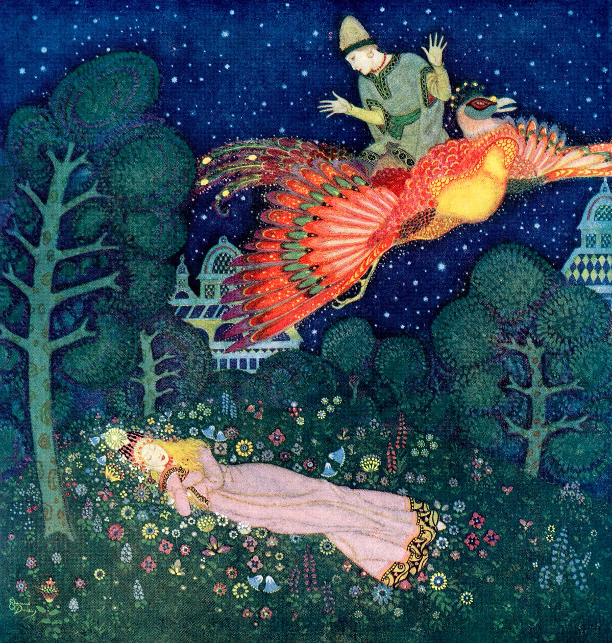 Rus peri masalı Ateş Kuşu için illüstrasyon by Edmund Dulac