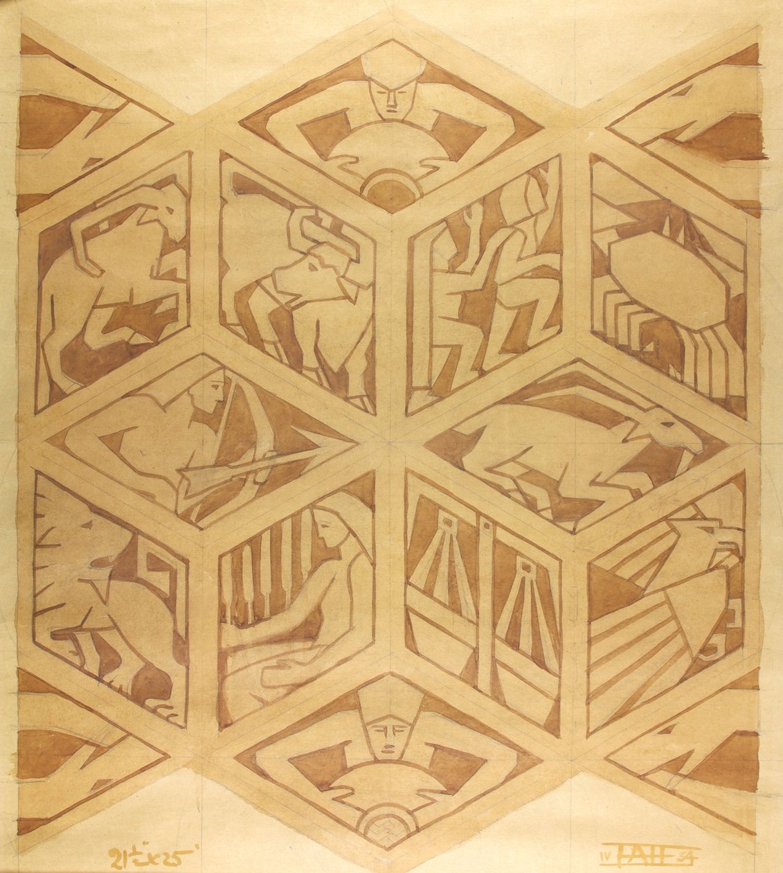 Burçlar - Art Deco, Nisan 1934 (kağıt üzerine guaj) by Edmund Hunter