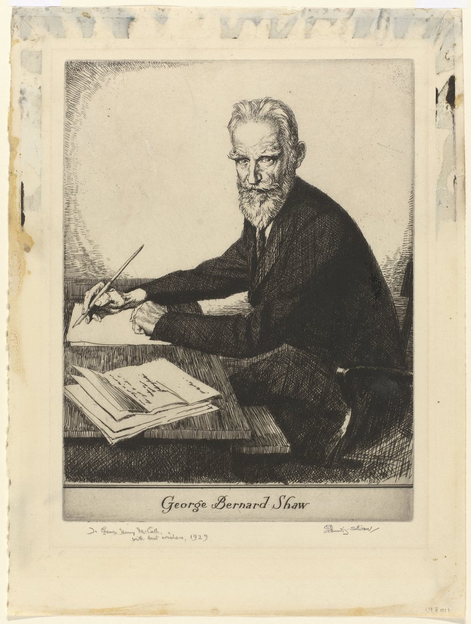 Portret van George Bernard Shaw George Bernard Shaw (nesne üzerindeki başlık) by Edmund Joseph Sullivan (signed by artist)