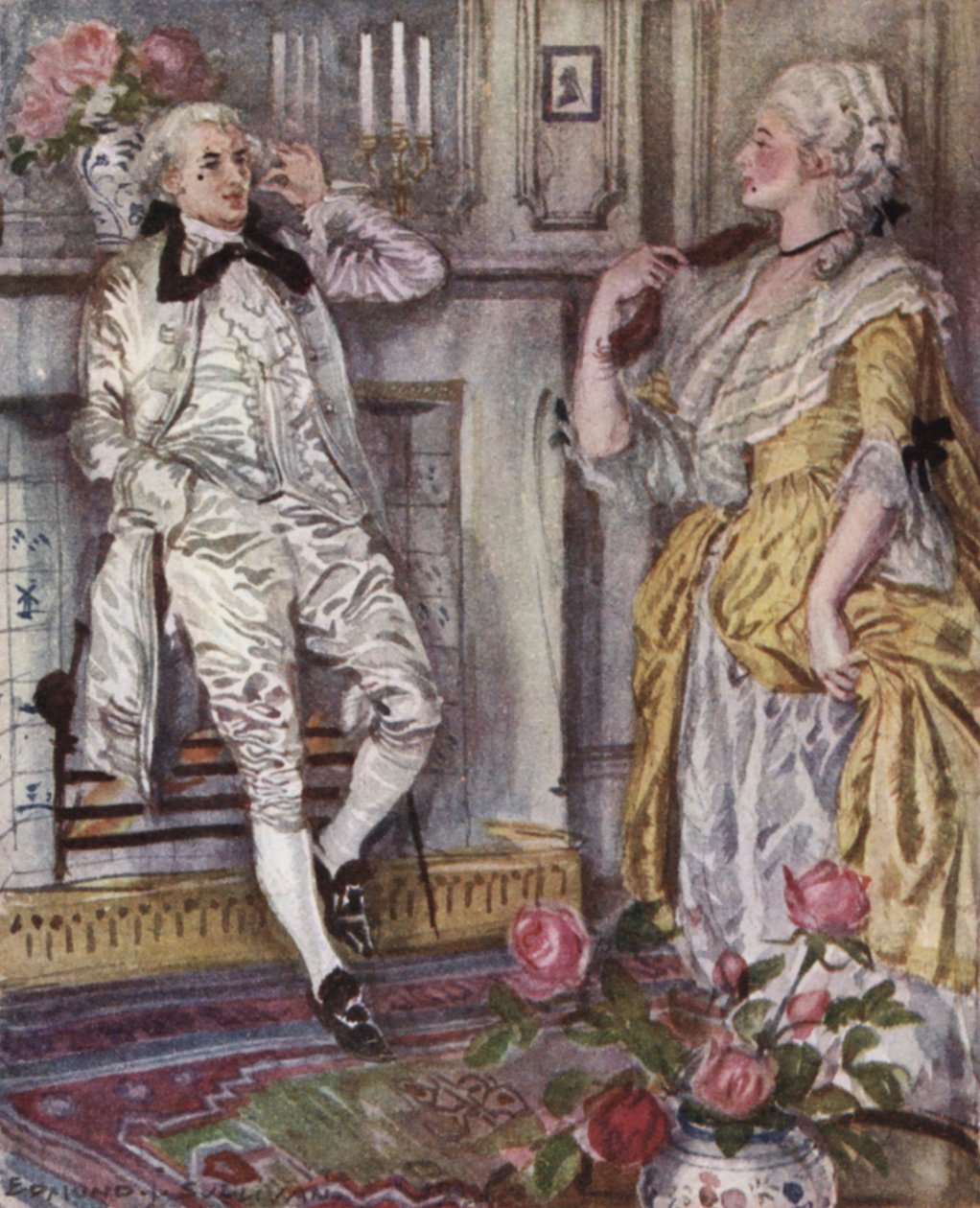 Oliver Goldsmith tarafından Wakefield Papazı için illüstrasyon (renkli taş) by Edmund Joseph Sullivan