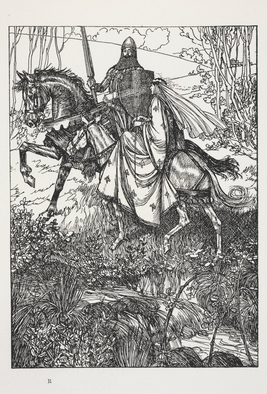 Sir Launcelot ve Kraliçe Guinevere, Alfred, Lord Tennyson'ın 'A Dream of Fair Women...' kitabından illüstrasyon by Edmund Joseph Sullivan