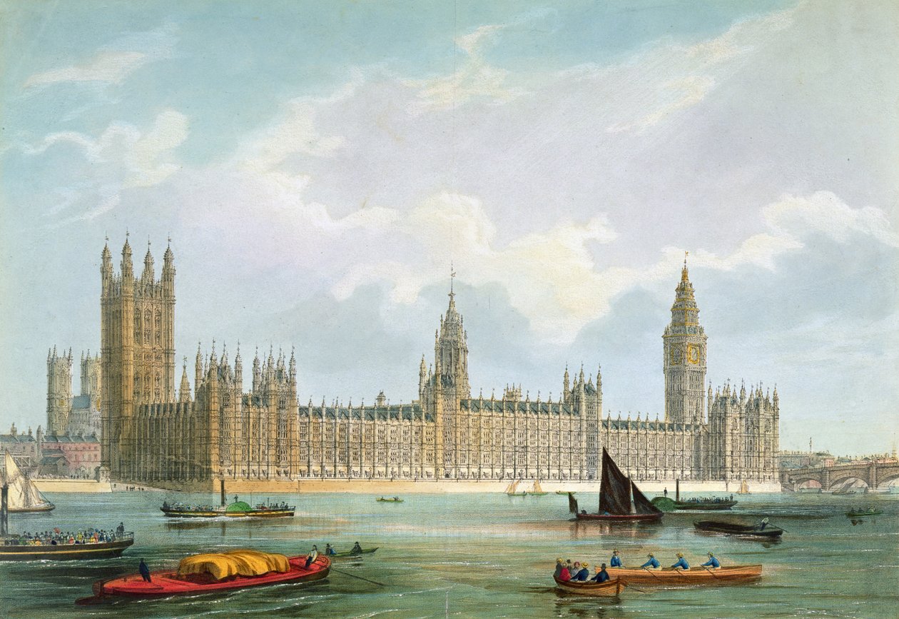Parlamentonun Yeni Evleri, Thomas Picken tarafından oyulmuş, Lloyd Bros. und Co. tarafından basılmıştır, 1852 by Edmund Walker