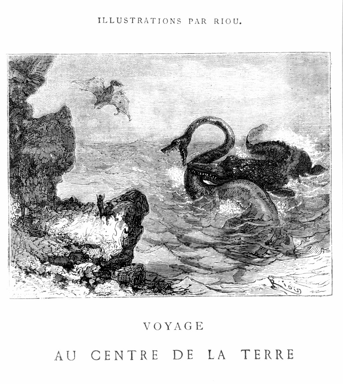 Jules Verne (1828-1905) tarafından 'Voyage au center de la terre'den illüstrasyon, Pannemaker tarafından oyulmuş, J.Hetzel tarafından yayınlanmış, 19. yüzyıl by Edouard Riou
