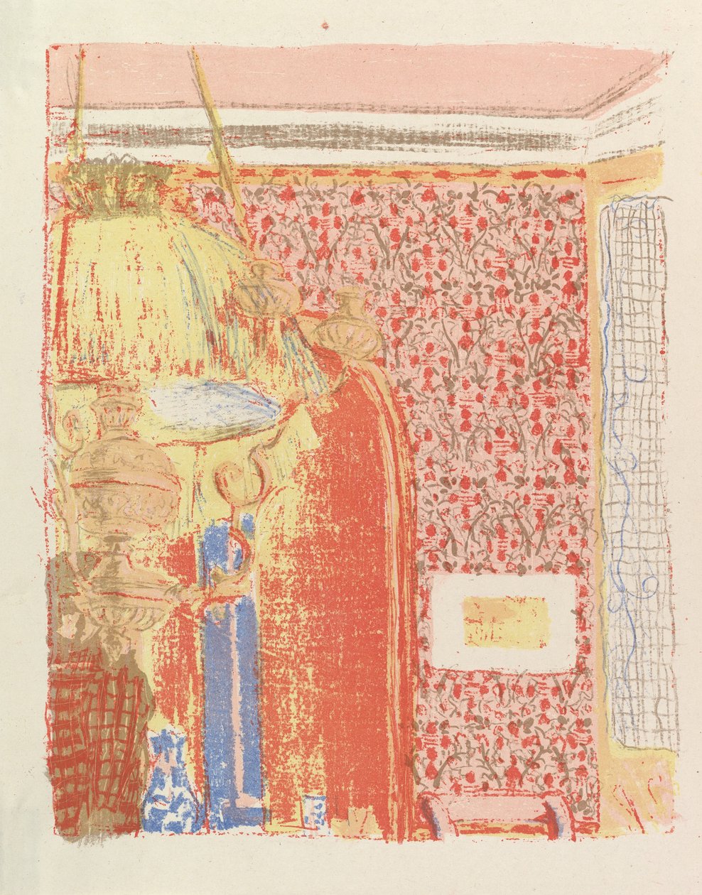 Manzaralar ve İç Mekanlar serisinden Pembe Duvar Kağıdı II ile İç Mekan, 1899 by Edouard Vuillard