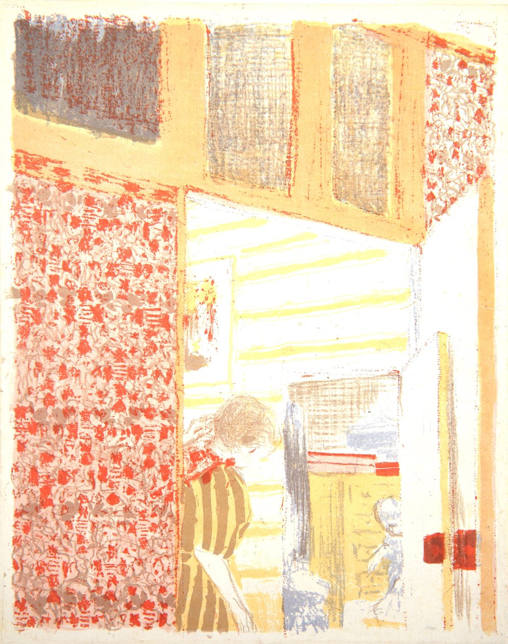 Pembe Duvar Kağıdı III ile İç Mekan, 1899 by Edouard Vuillard
