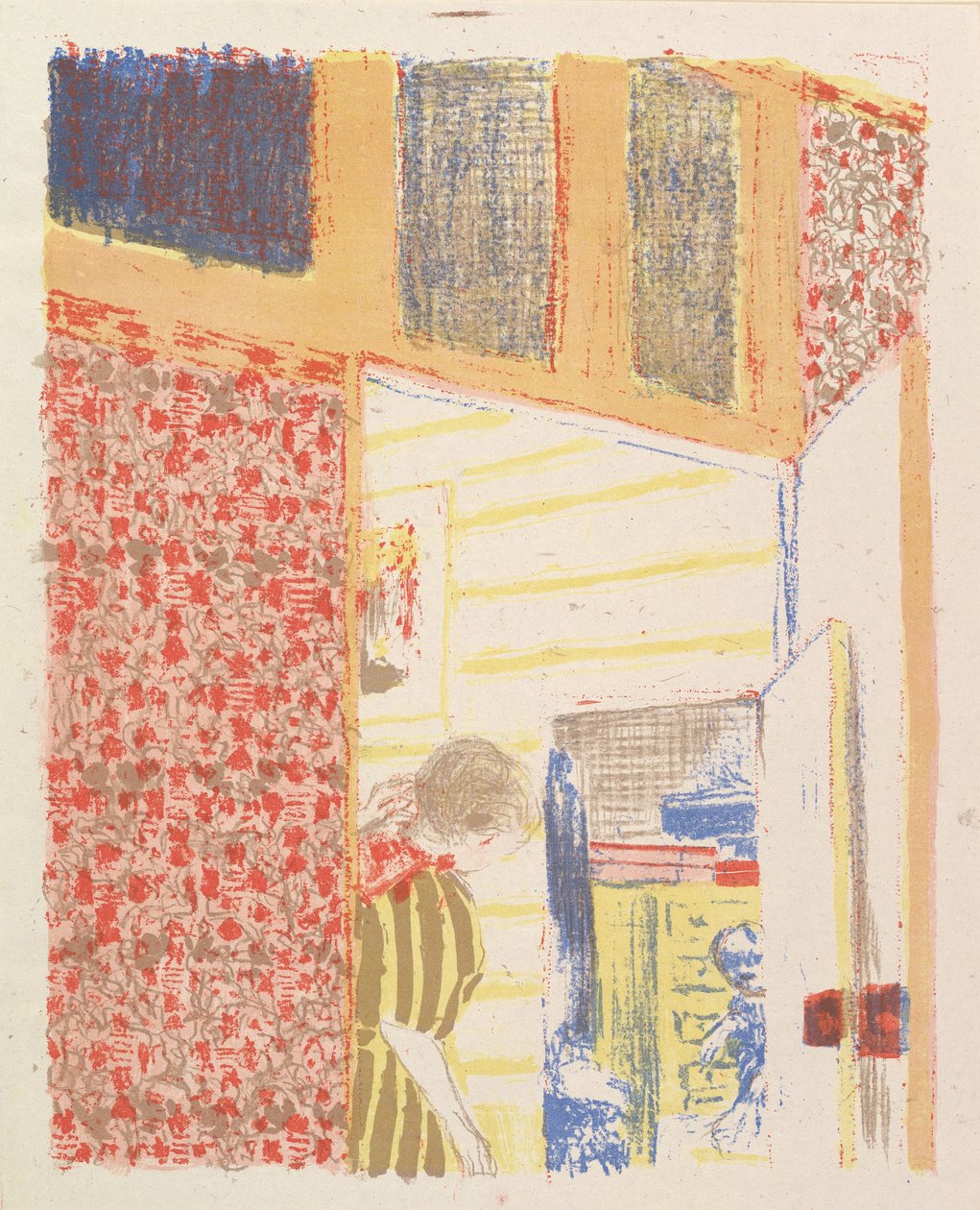 Manzaralar ve İç Mekanlar serisinden Pembe Duvar Kağıdı III ile İç Mekan, 1899 by Edouard Vuillard