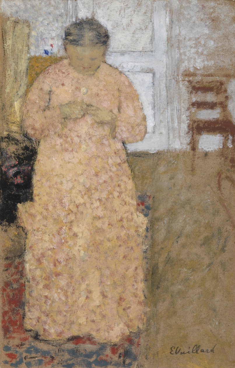 Pembe Elbiseli Örgü Kadın by Edouard Vuillard