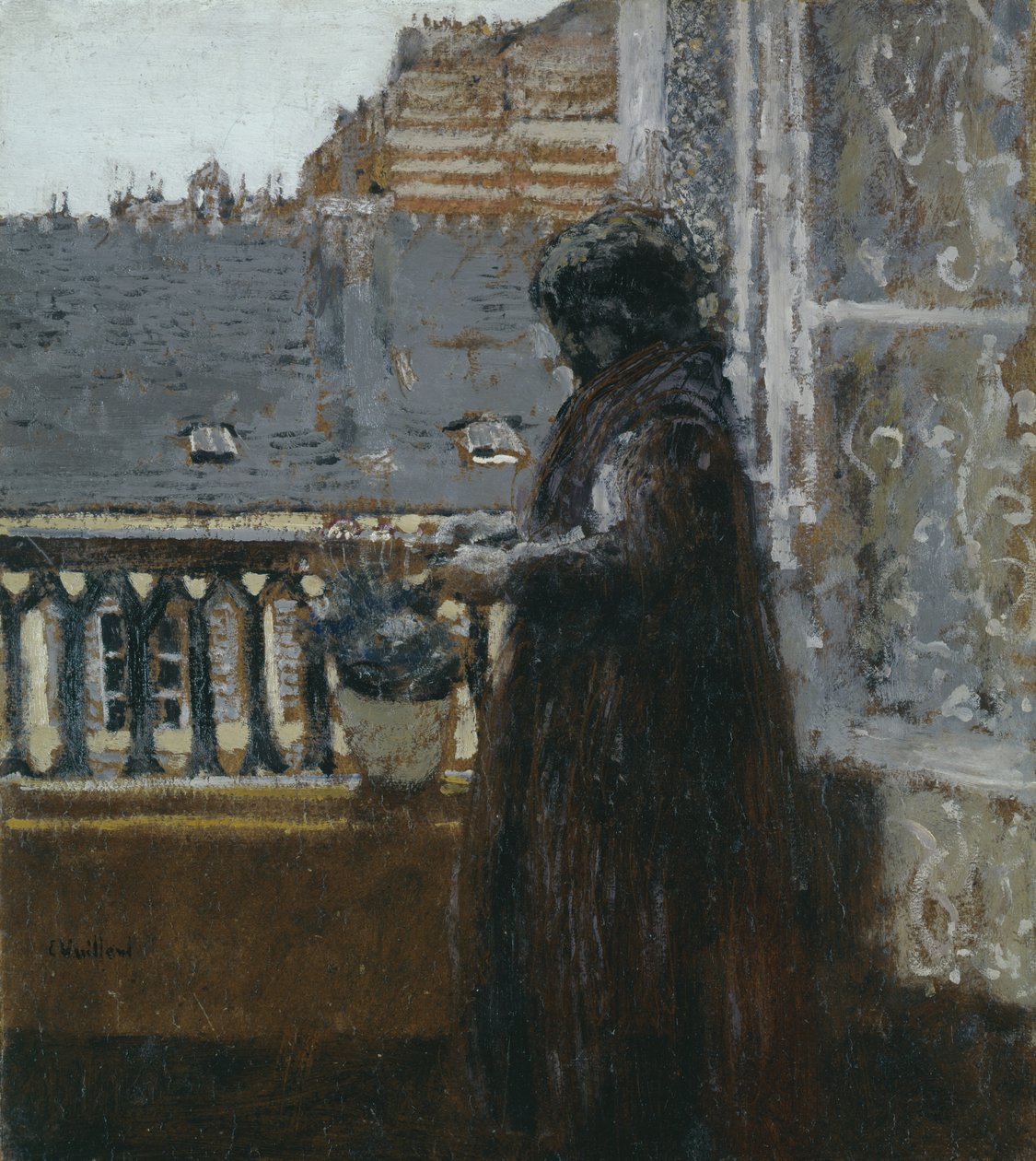Madame Vuillard Balkonunda, 1899 dolayları (panel) by Edouard Vuillard