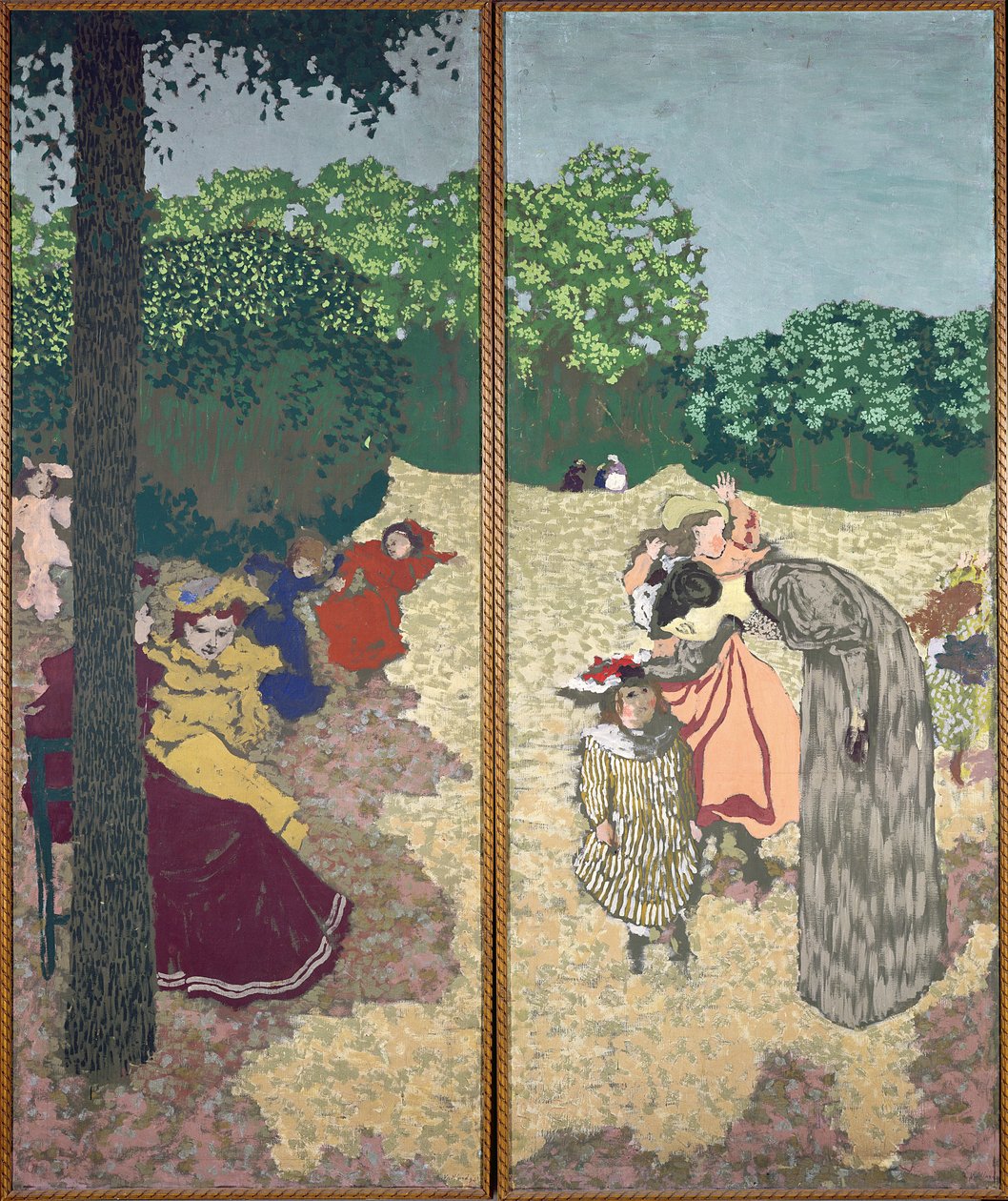 The Public Gardens: Young Girls Playing and the Interrogation, 1894 (distemper on canvas) by Edouard Vuillard