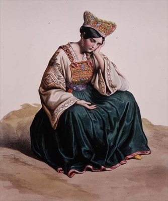 Calabria elbiseli genç kız by Edouard (after) Pingret