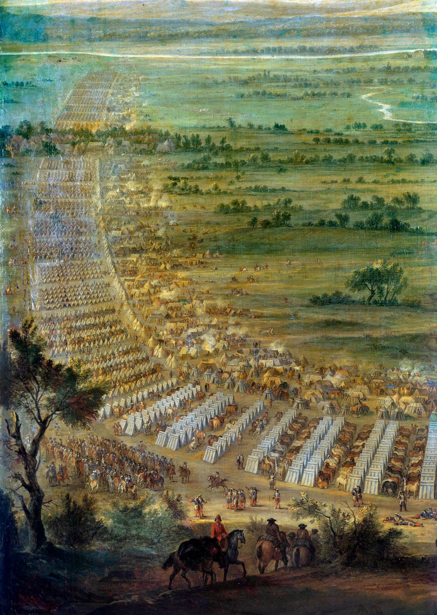 Dole en Franche Comte kasabasının Louis XIV (1638-1715) tarafından ele geçirilmesi, askeri kampı temsil eden 6/06/1674 Detay. John Paul tarafından yapılan resim (1675-1683 civarında bilinir). Güneş 2,29x3,3 m Versay, musee du şato by Edouard Antoine Renard