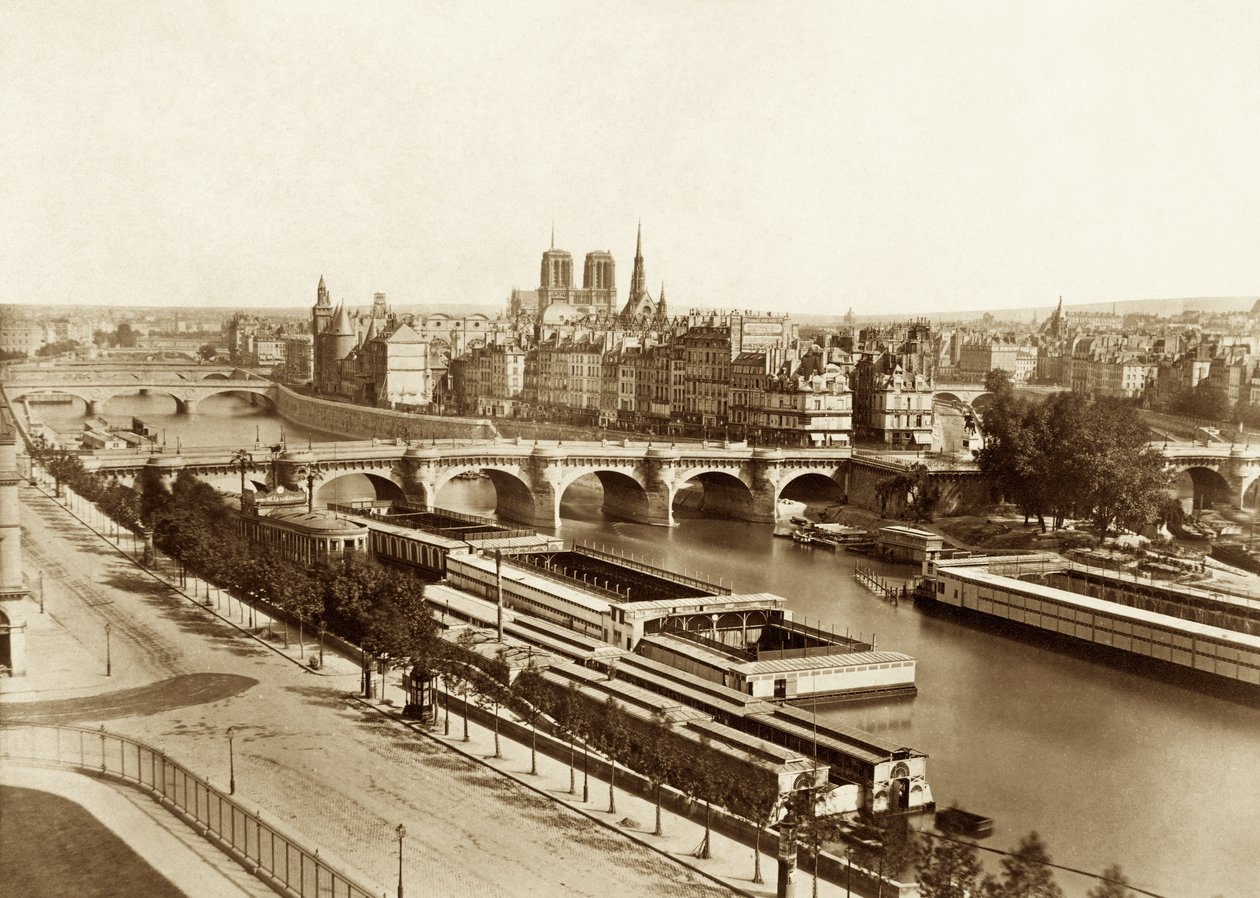 Köprülü Seine, arkada Notre-Dame de Paris by Édouard Baldus
