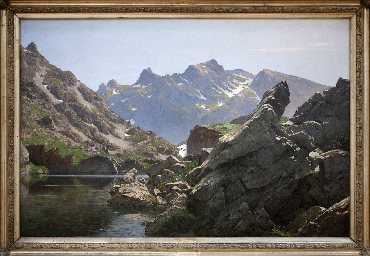 Merlat Gölü, Edouard Brun'un (1860-1935) 1901'de yaptığı yağlı boya tablosu, göl, Isere'deki Belledonne zincirinde yer almaktadır. Photophraphie, KIM Youngtae, Grenoble, Musee de Grenoble. by Edouard Brun