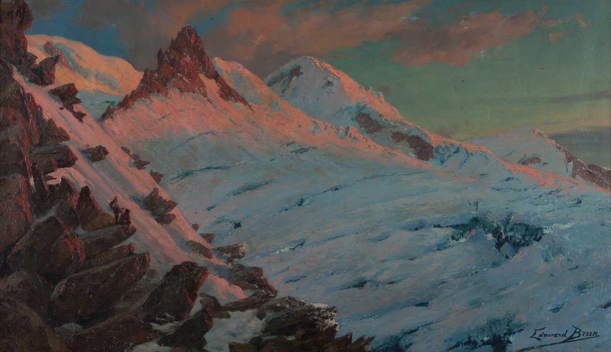 Les Grands Mulets'e (Mont-Blanc masifi) gelen iki dağcı (Karton üzerine yağlı boya) by Edouard Brun