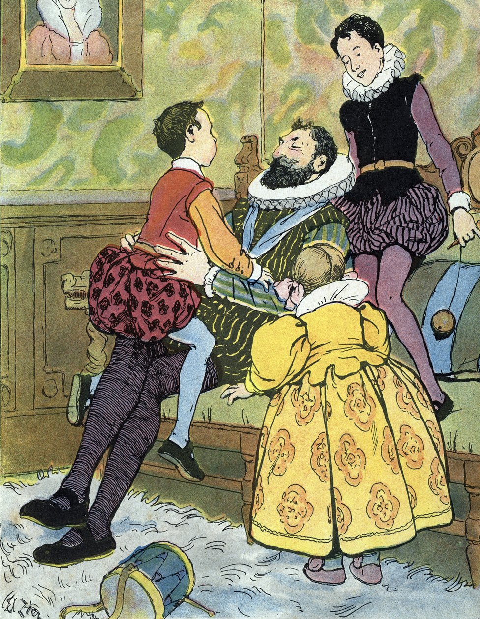 Fransa Kralı IV. Henri çocukları ile oynarken (1553-1610) Edouard Zier'in “Nos-Gloriers-Nationales” 1920 Koleksiyonu'ndaki İllüstrasyonu by Edouard Francois Zier