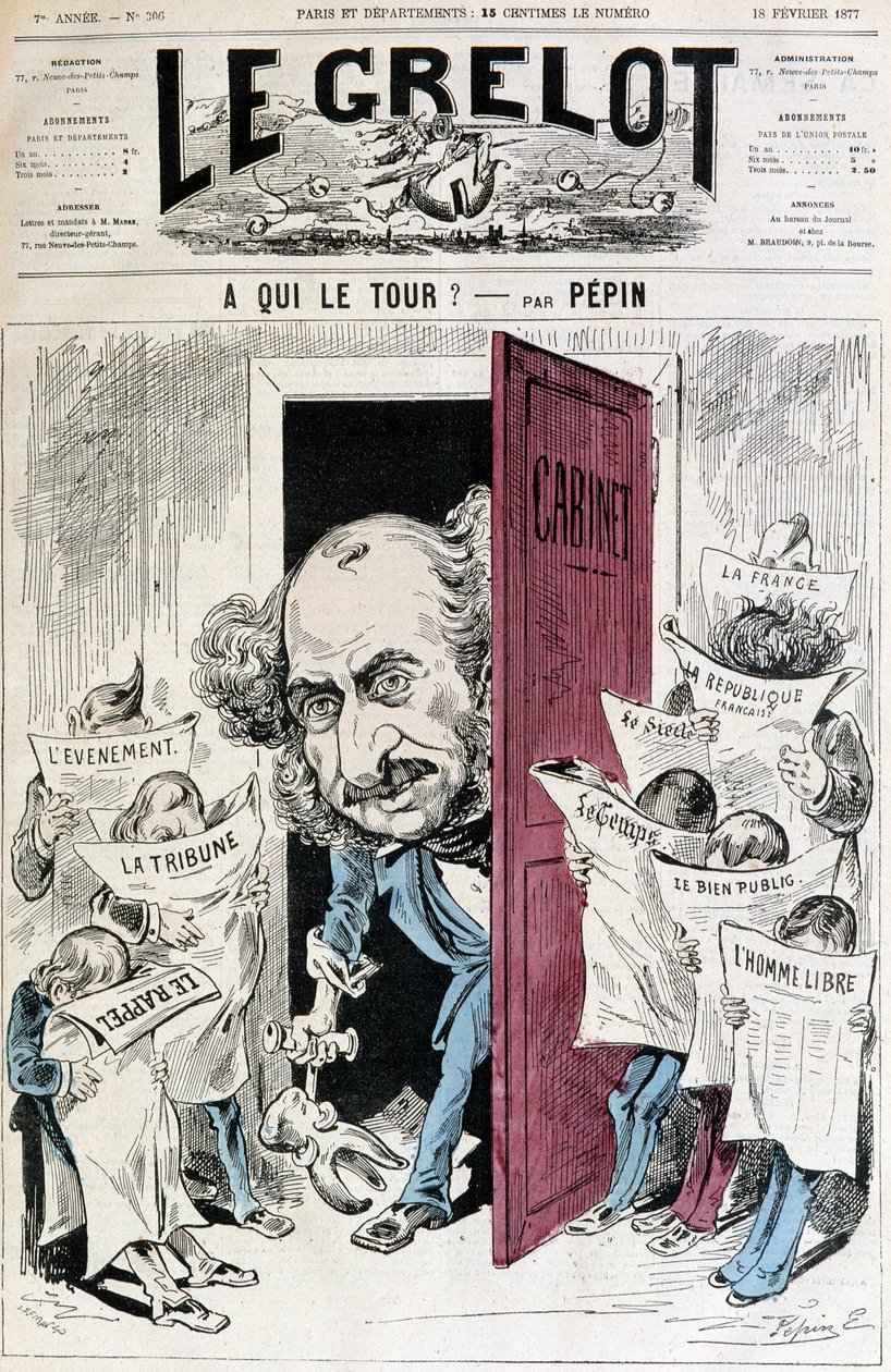 (Gazete sansürü üzerine karikatür) - Pépin tarafından, 18/02/1877 tarihli “” Le Grelot”ta by Edouard Guillaumin Pepin