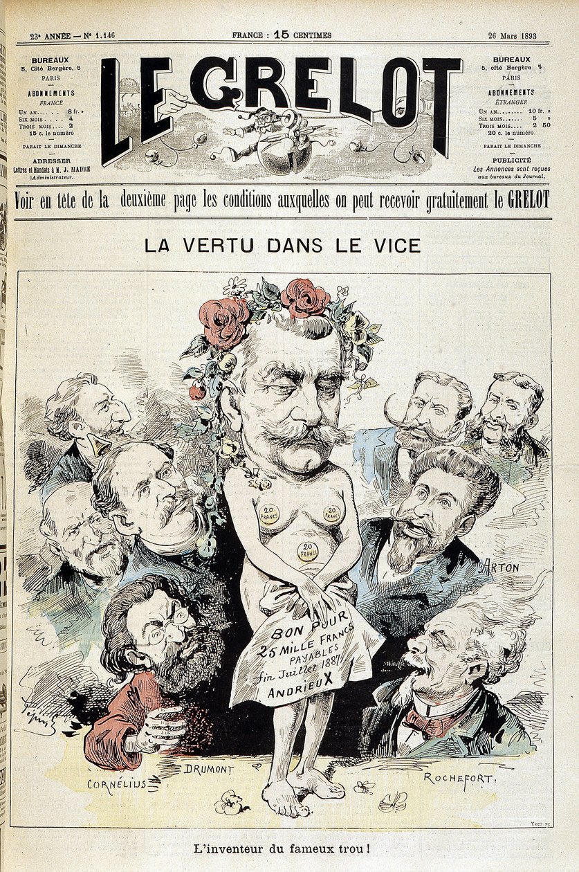 Panama skandalıyla ilgili karikatür: "Erdem yardımcısı: ünlü deliğin mucidi!" - Kuv. 26 Mart tarihli “Le Grelot” by Edouard Guillaumin Pepin