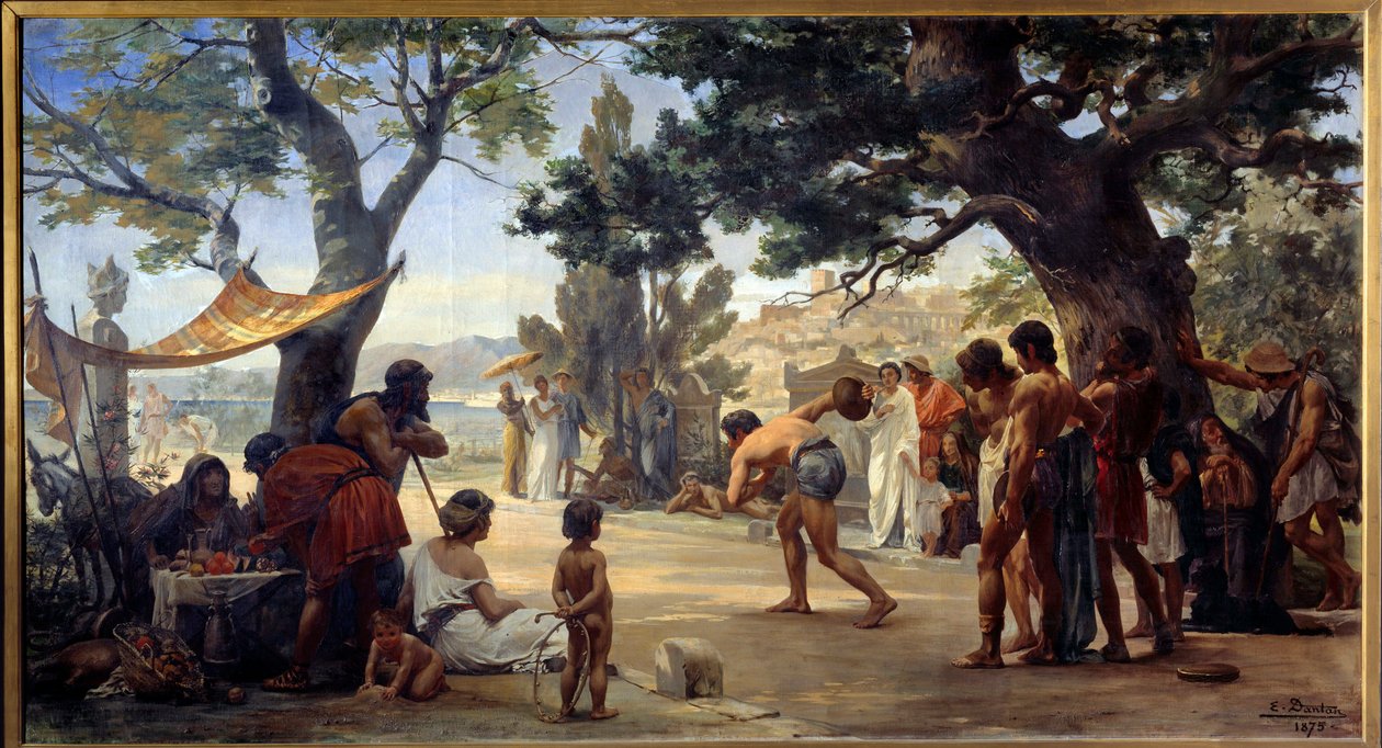Yunan antik çağ: Joseph Dantan (1848-1897) 1875 Rouen, Güzel Sanatlar Müzesi tarafından “” Disk oyunu” (discobolus) paintrue by Edouard Joseph Dantan
