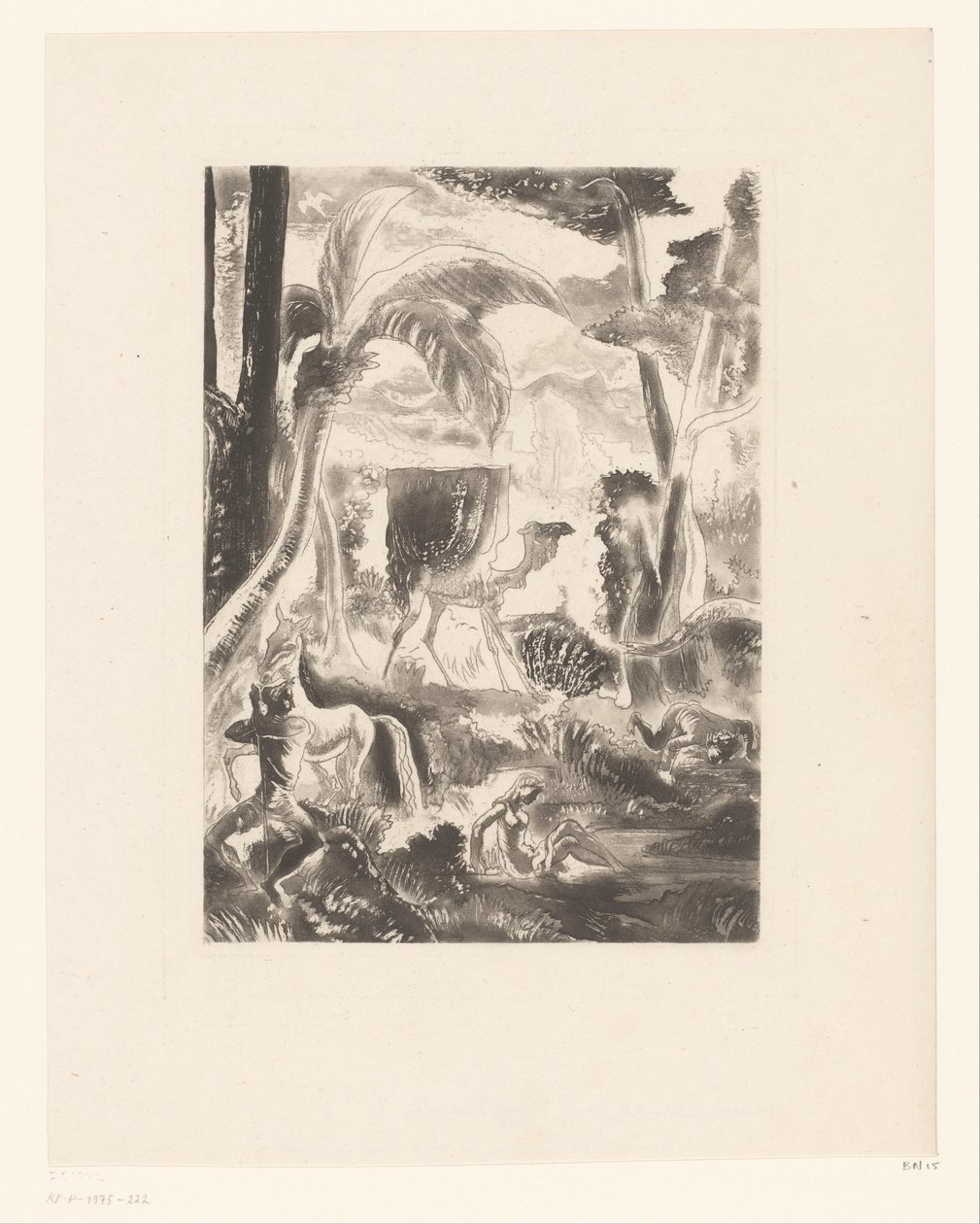 Palmiye ağaçları ve banyo figürleri ile manzara by Edouard Léon Louis Edy Legrand (attributed to)