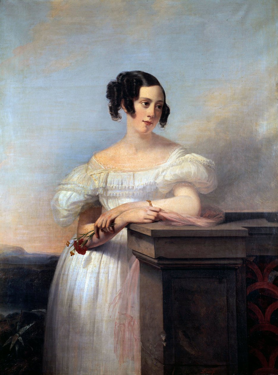 Karanfilli Bir Kız Portresi Tablosu Edouard Louis Dubufe (1820-1883) 19. yüzyıl Rouen, Musee des Beaux Arts by Edouard Louis Dubufe