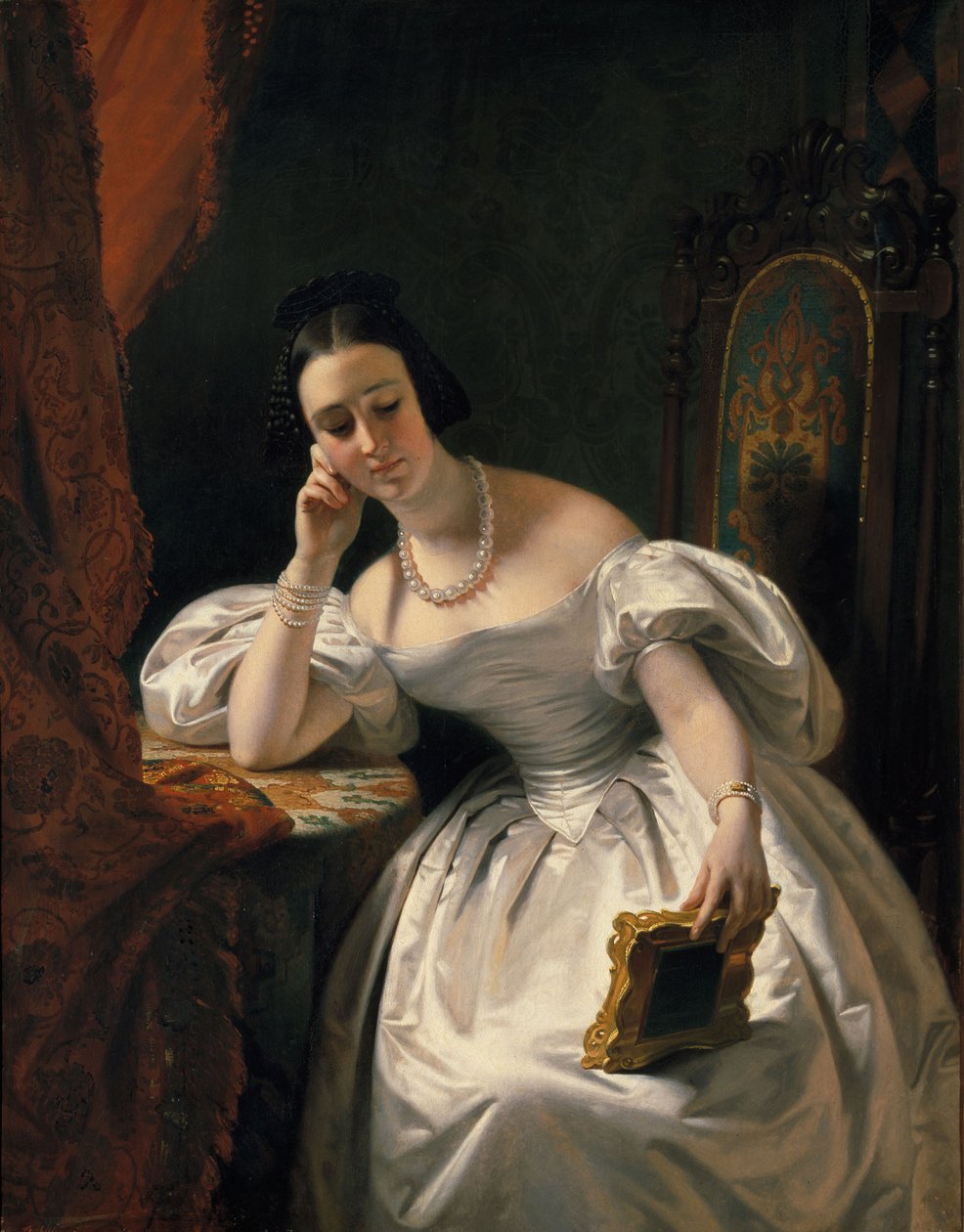 Portresi olan genç kız, c. 1840. by Edouard Louis Dubufe