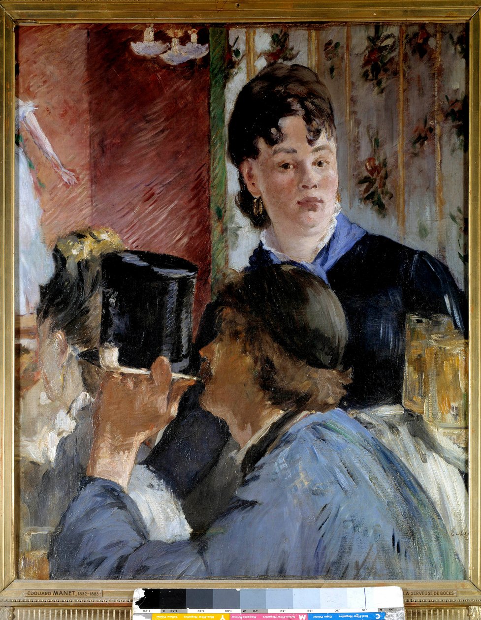 Genç bir kadın, zarif ve popüler konuklara bira servisi yapıyor. Edouard Manet (1832-1883) 1878 Güneş
