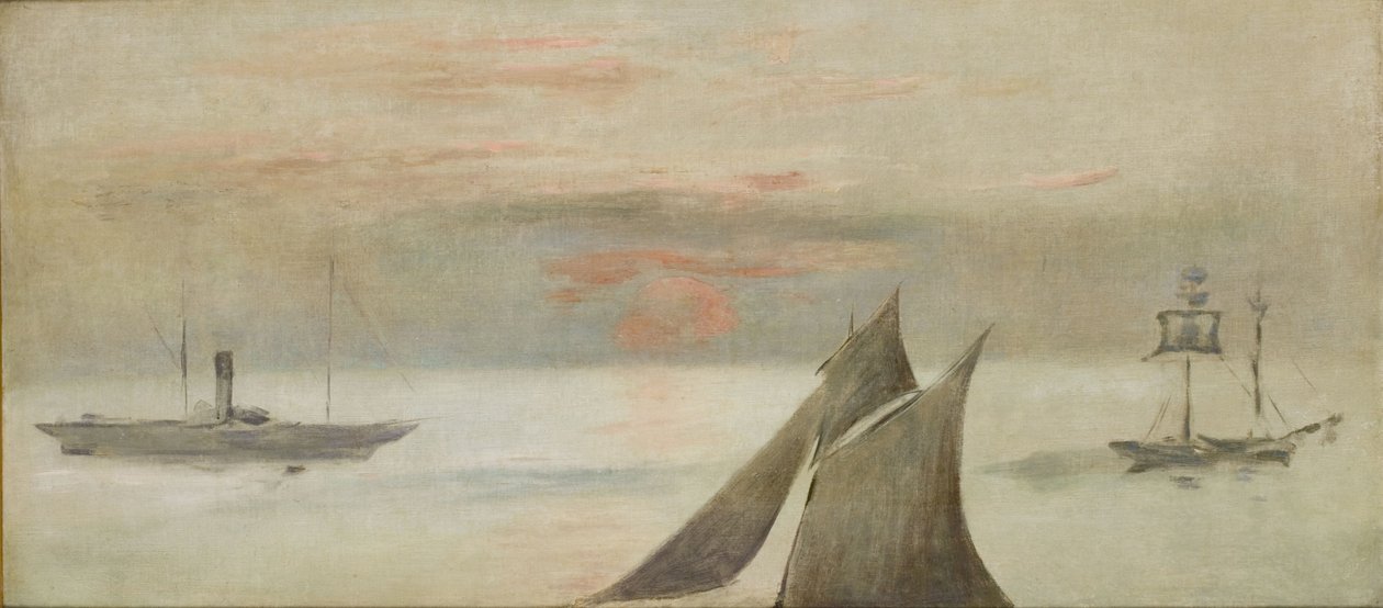 Denizde Tekneler, Gün Batımı by Édouard Manet