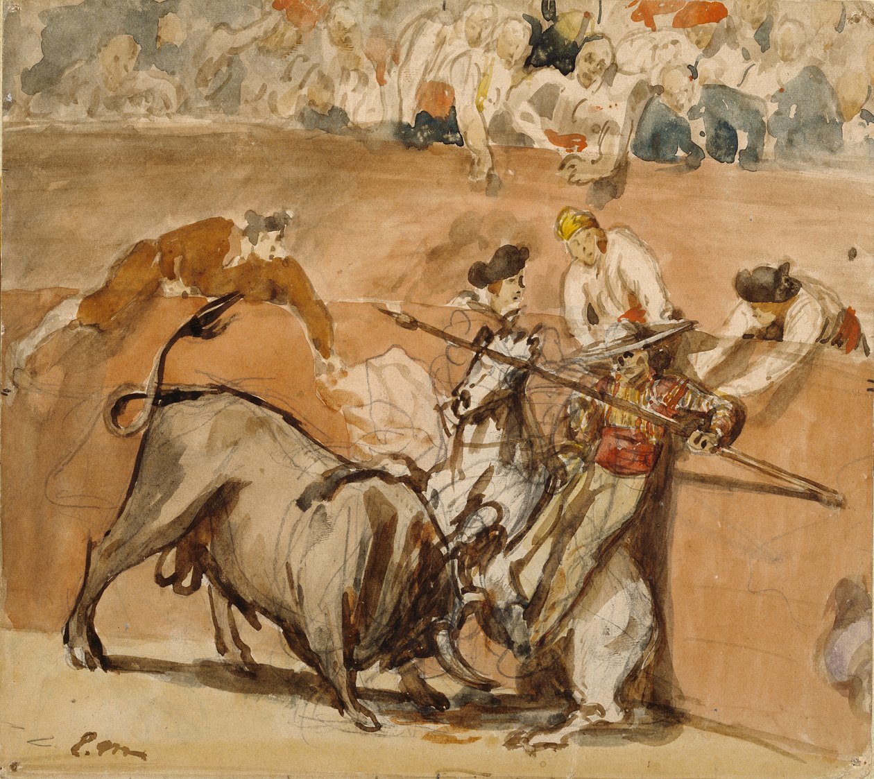 Boğa güreşi, 1865 (grafit üzerine sulu boya) by Édouard Manet