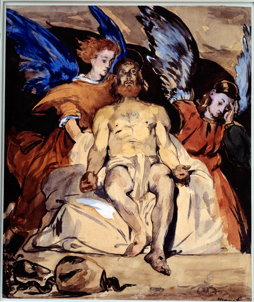 Meleklerle İsa Suluboya, guaj ve çini mürekkebi, Edouard Manet (1832-1883) 1864 Güneş. 0,32x0,27 m Paris, Orsay Müzesi by Édouard Manet