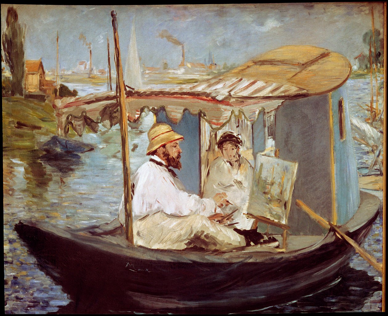 Claude Monet stüdyo teknesinde resim yapıyor by Édouard Manet