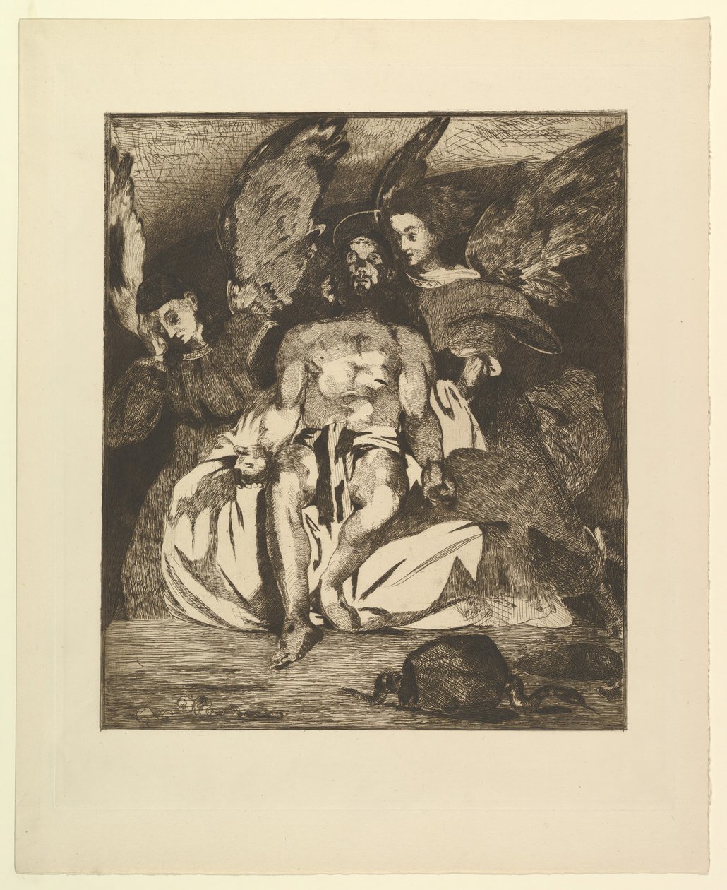 Meleklerle Ölü İsa, 1866-67. by Édouard Manet