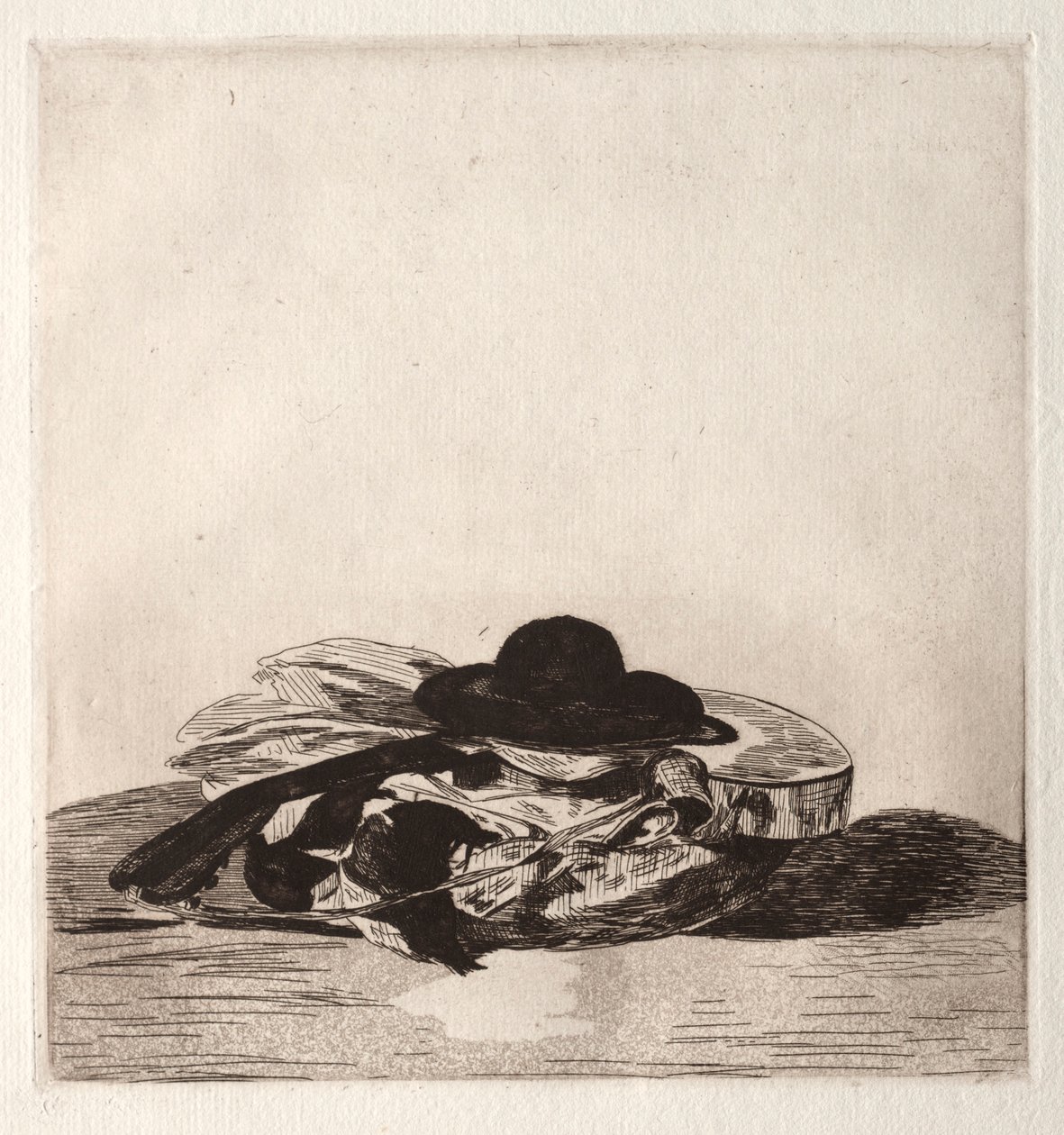 Gravürlerin bir baskısının ön yüzü: Şapka ve Gitar, 1862. by Édouard Manet