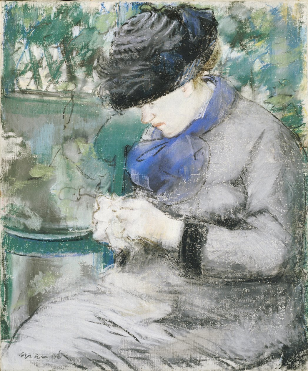 Bahçede Oturan Veya Örgü Yapan Kız, 1879 by Édouard Manet