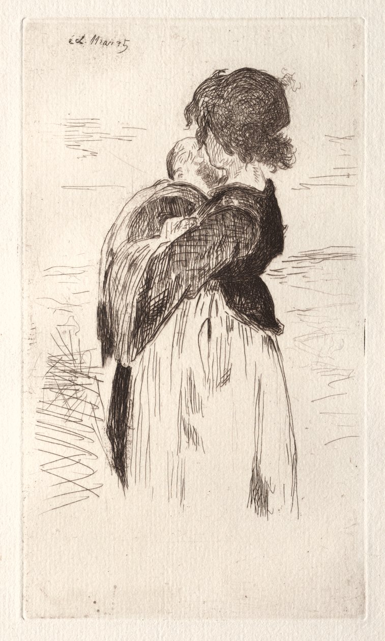 Bir bebek tutan küçük kız by Édouard Manet