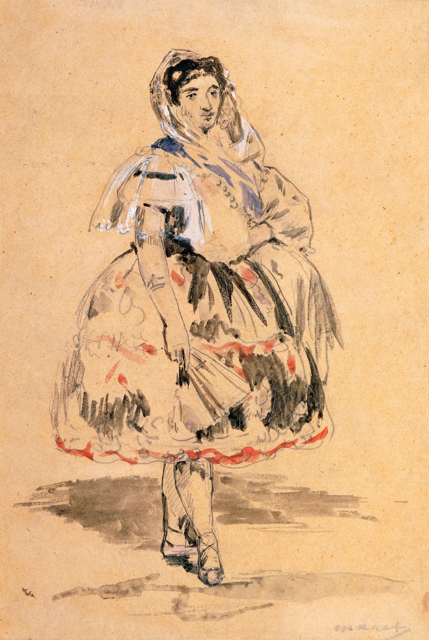 Lola of Valencia (kurşun madeni çizimi, sulu boya) by Édouard Manet