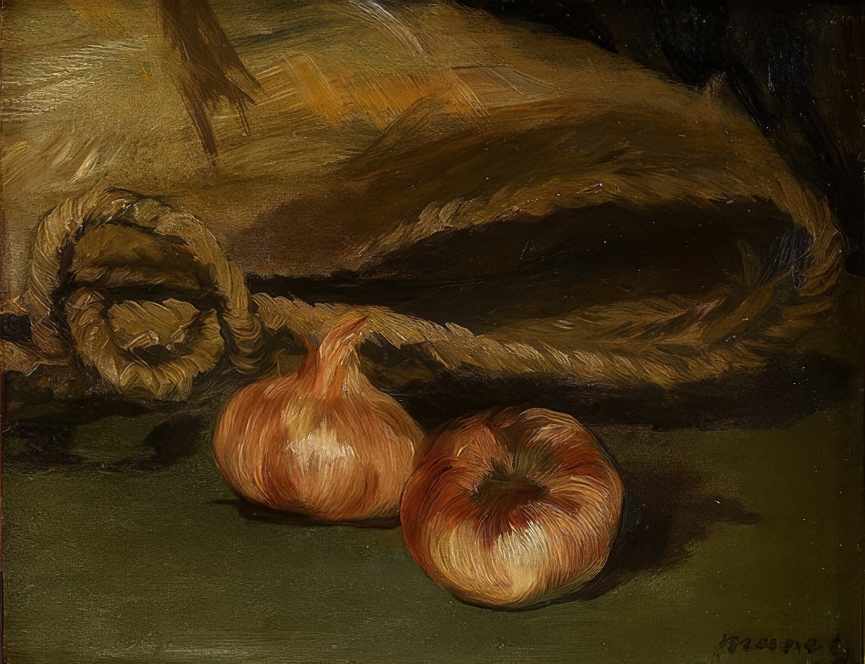 Bir çanta ve sarımsak ile natürmort. 1861-62 by Édouard Manet