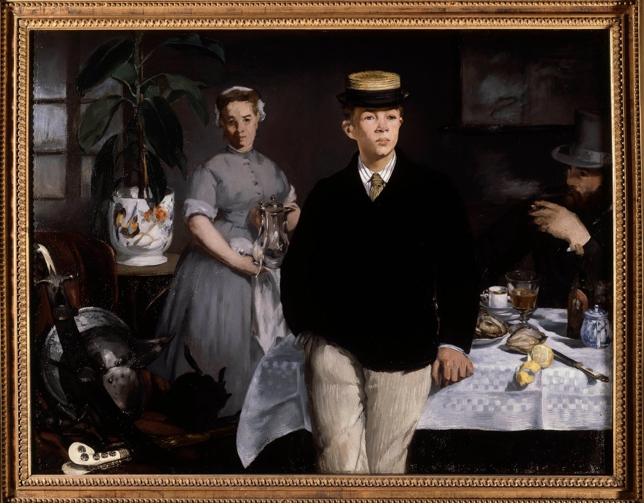 Atölyede kahvaltı Resim, Edouard Manet (1832-1883) 1868 Güneş. 1,18x1,54 m Münih, Neue Pinakothek - Stüdyoda kahvaltı. Edouard Manet