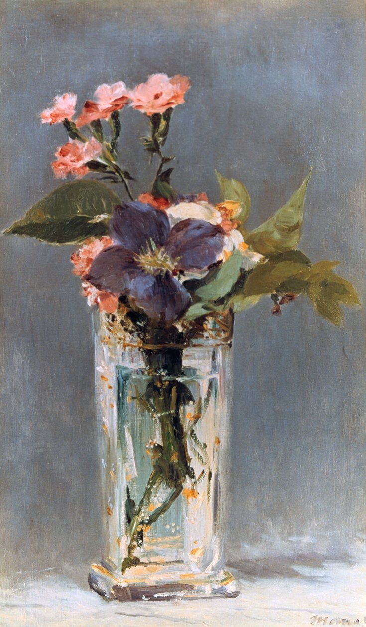 Kristal bir vazoda Menekşeler ve Akasma, 1882 by Édouard Manet