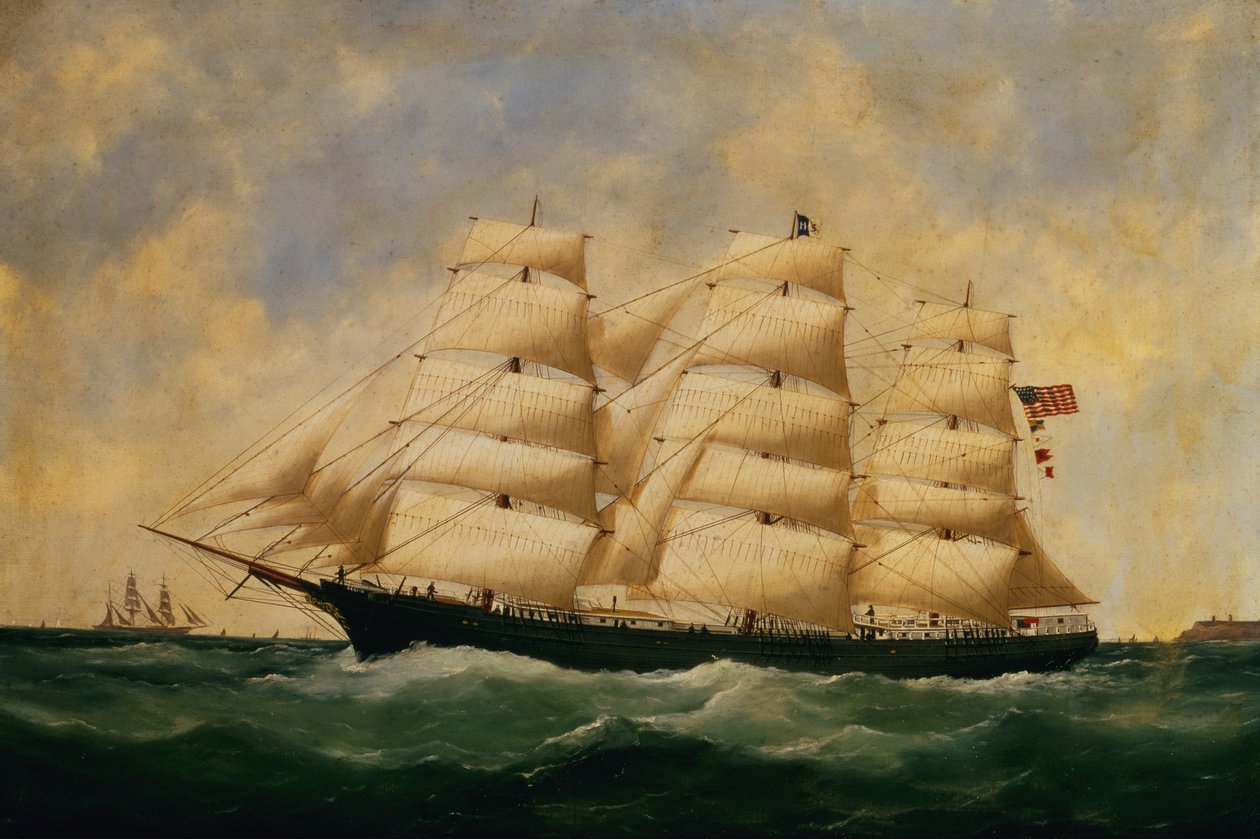 ABD Yelkenli Gemisi, Le Havre açıklarında Servia (tuval üzerine yağlı boya) by Edouard Marie Adam