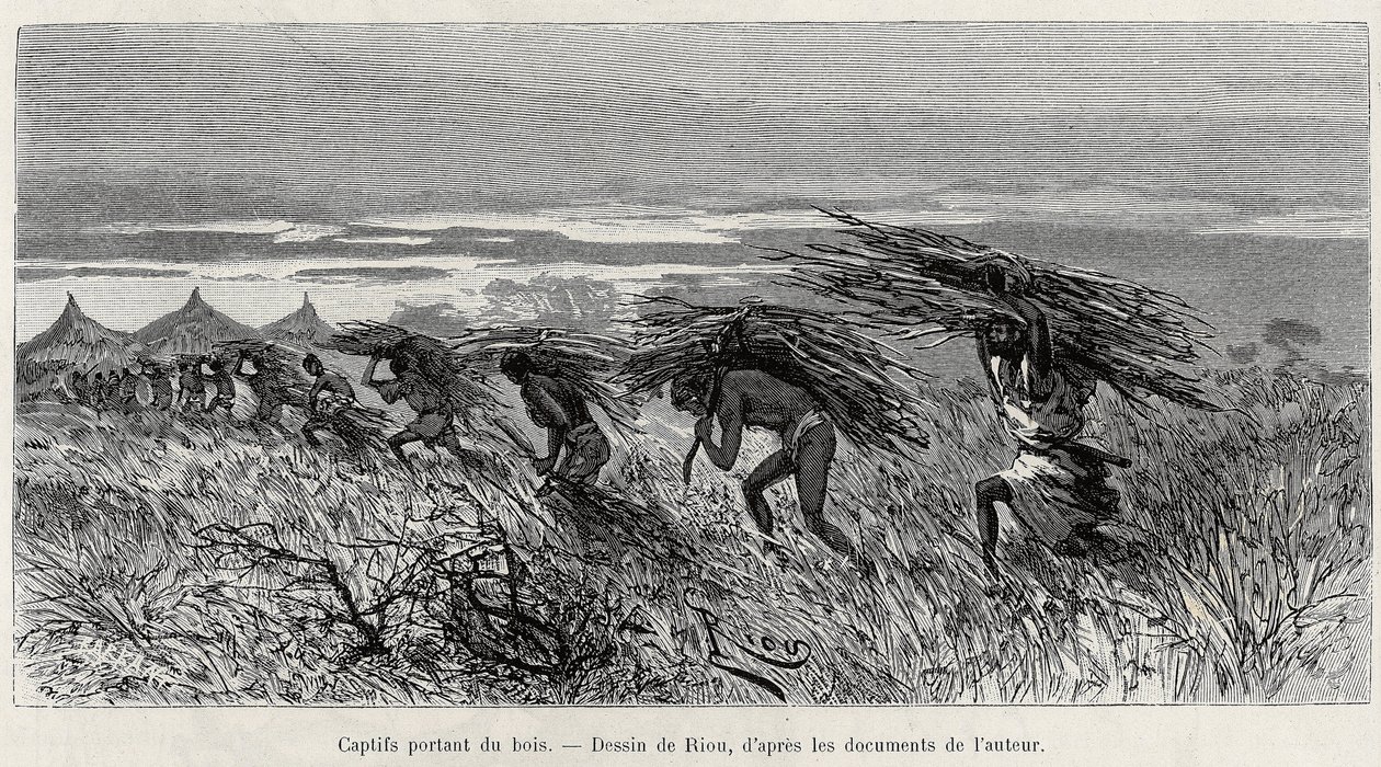 Çalılıkta odun taşıyan tutsaklar. Kaptan Louis Gustave Binger (1856-1936), 1887-1889