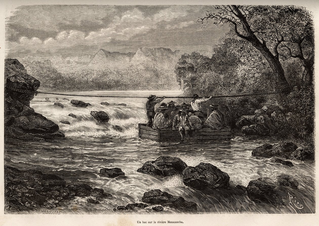 La travversee par le bac de la Riviere Mesacancha (Bas Peru), E.Riou