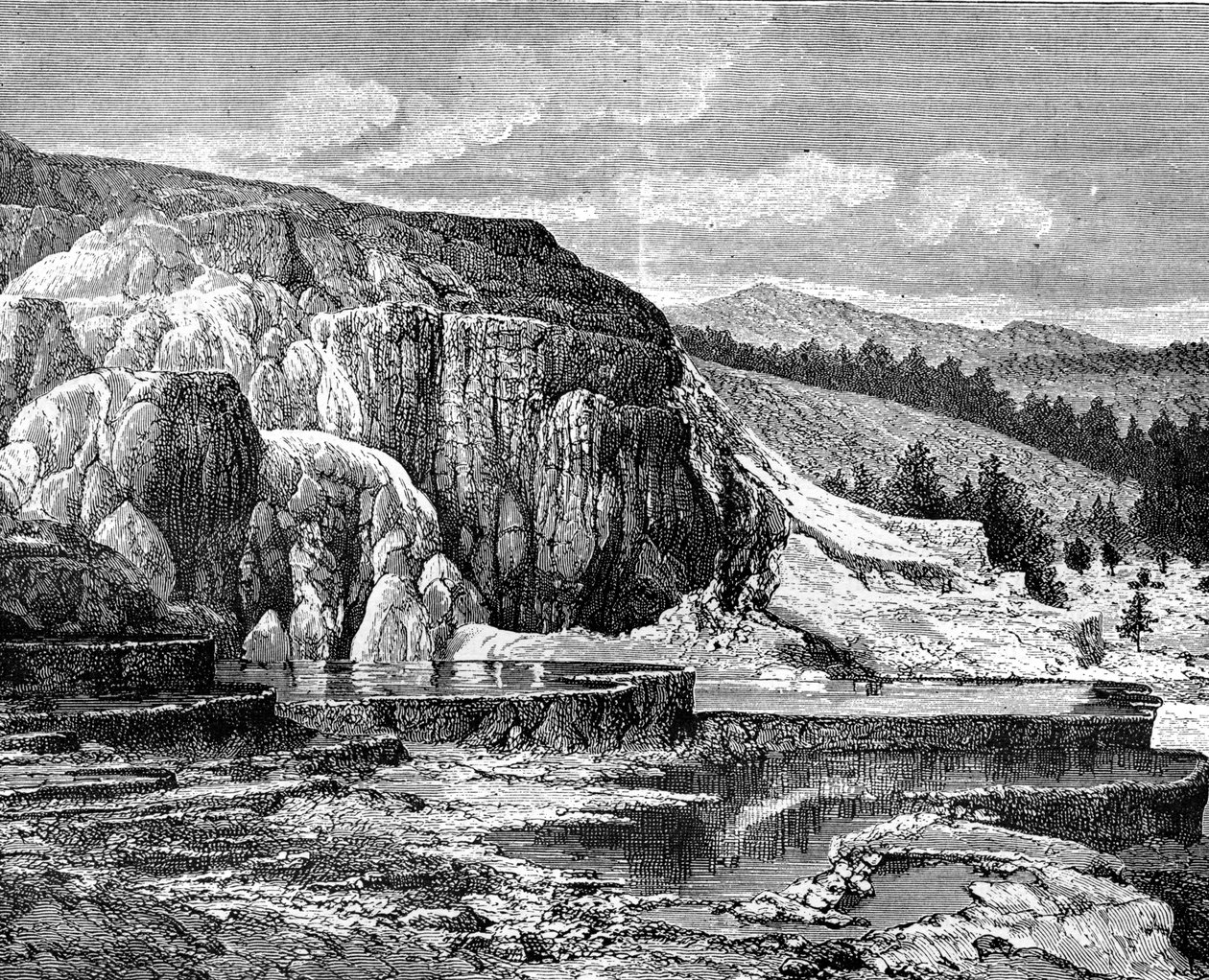 Mamut Kaplıcaları, Yellowstone Ulusal Parkı, ABD, 19. yüzyıl. by Edouard Riou