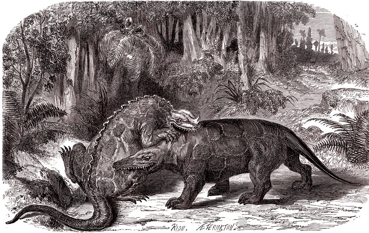 İguanodon ve Megalosaurus by Edouard Riou