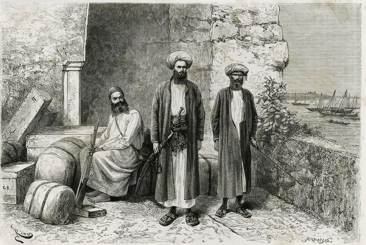 Yol kenarındaki gezginler: Kaşifin arkasındaki Julian Teissere, George Revoil by Edouard Riou