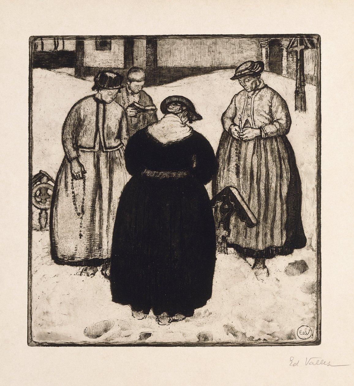 Mezar Çevresi; Bir Mezar Çevresi (gravür ve aquatint) by Edouard Vallet